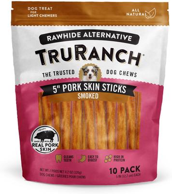 5-inch Pork Skin Sticks Smoky Flavored Dog Treats, 10 count