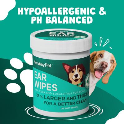 Aloe Vera & Eucalyptus Hypoallergenic Dog Ear Wipes, 125 count