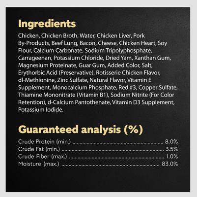 Loaf & Topper in Sauce Rotisserie Chicken Flavor with Bacon & Cheese Dog Food Trays, 3.5-oz, case of 24