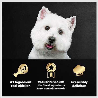 Loaf & Topper in Sauce Rotisserie Chicken Flavor with Bacon & Cheese Dog Food Trays, 3.5-oz, case of 24