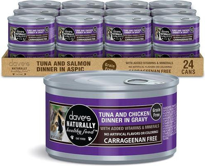 Comida húmeda para gatos sin cereales, naturalmente saludable, con atún y pollo en salsa, lata de 3 oz, caja de 24