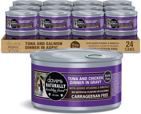 Naturally Healthy Grain-Free Grilled Tuna & Mackerel Dinner in Gravy Wet Canned Cat Food, 5.5-oz can, case of 24