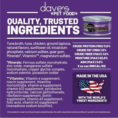 Naturally Healthy Tuna & Chicken Dinner in Gravy Grain-Free Wet Cat Food, 3-oz can, case of 24