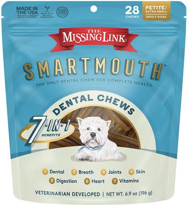 Smartmouth 7 en 1 Masticables Dentales para Perros Pequeños y Extra Pequeños, de 5 a 15 lb, 28 unidades