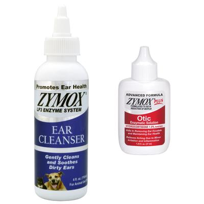 Bundle: Zymox Plus Advanced Formula 1% Hydrocortisone Otic Ear Infection Solution, 1.25-fl oz bottle + Veterinary Strength Dog & Cat Ear Cleanser, 4-fl oz bottle