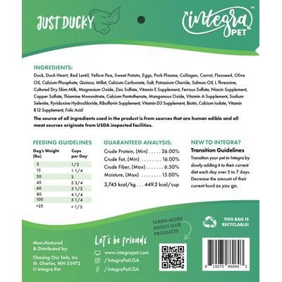 Alimento completo para perros Integra Just Ducky, secado al aire, caja de 2.5 lb