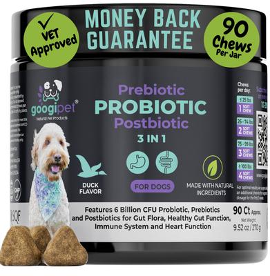 3-in-1 Digestive Probiotic Duck Flavored Soft Chew Supplement for Dogs, 90 count