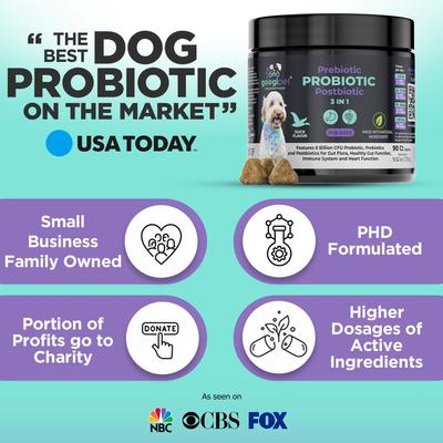 3-in-1 Digestive Probiotic Duck Flavored Soft Chew Supplement for Dogs, 90 count