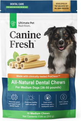 Canine Fresh All-Natural Grain-Free Pork Adult Dental Dog Chews, Medium, 15 count