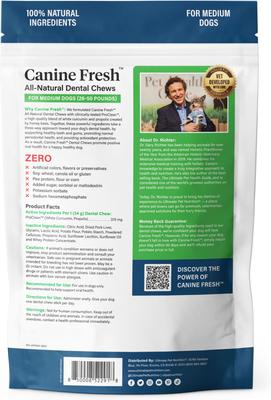 Canine Fresh All-Natural Grain-Free Pork Adult Dental Dog Chews, Medium, 15 count