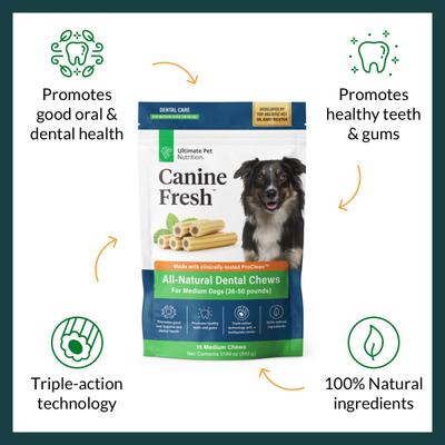 Canine Fresh All-Natural Grain-Free Pork Adult Dental Dog Chews, Medium, 15 count