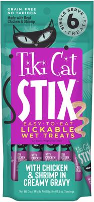 Bundle: Tiki Cat Velvet Mousse Variety Pack Grain-Free Wet Cat Food, 2.8-oz pouch, case of 12 + Tiki Cat Stix Chicken & Shrimp in Creamy Gravy Grain-Free Wet Cat Treat, 0.5-oz pouch, pack of 6