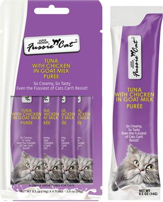 Premium Tuna with Chicken in Goat Milk Puree Lickable Cat Treats, 2-oz pouch, case of 4