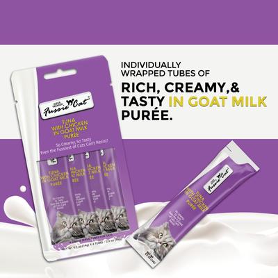 Premium Tuna with Chicken in Goat Milk Puree Lickable Cat Treats, 2-oz pouch, case of 4