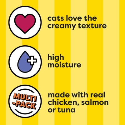 Creamy Puree with Chicken, Salmon, & Tuna Variety Pack Squeezable Lickable Cat Treats, 0.42-oz tube, 72 count
