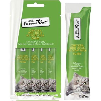 Premios para lamer para gatos Super Premium de pollo y pato en puré de leche de cabra, bolsa de 2 oz, caja de 4