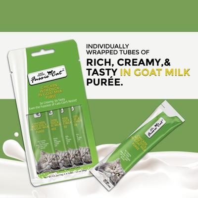 Premios para lamer para gatos Super Premium de pollo y pato en puré de leche de cabra, bolsa de 2 oz, caja de 4