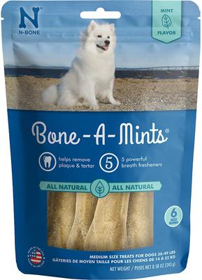 Bone-A-Mints - Premios dentales medianos para perros con sabor a menta, 6 unidades
