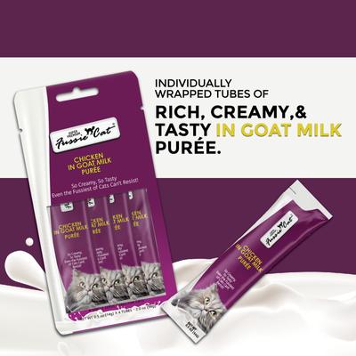 Premios para lamer para gatos de puré de pollo en leche de cabra súper premium, bolsa de 2 oz, caja de 4