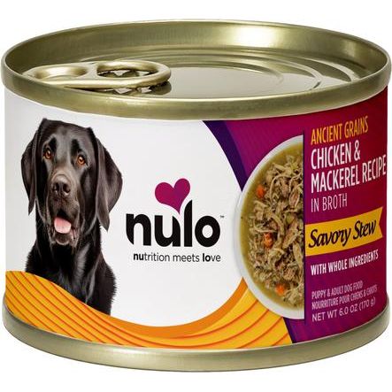 Nulo, Savory Stews Ancient Grains Beef & Seabass, Res + Lubina + Calabaza + Quinoa Roja en Caldo, Cachorros y Adultos, 170 g × 8 latas