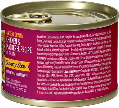 Ancient Grain Savory Stew Puppy & Adult Chicken & Mackerel Wet Dog Food, 6-oz can, 8 count