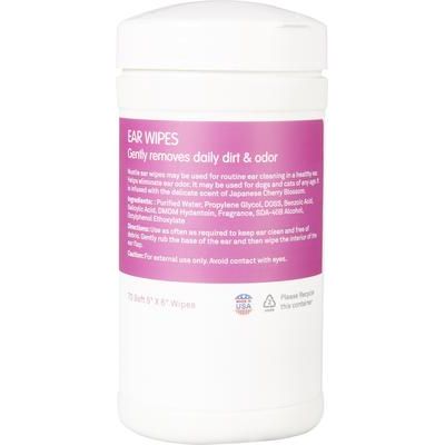 Toallitas húmedas para orejas de perros y gatos con aroma a flor de cerezo japonés, 70 unidades