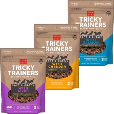 Bundle: Variety Pack - Cloud Star Chewy Tricky Trainers Liver Flavor Dog Treats, Cheddar & Salmon Flavors