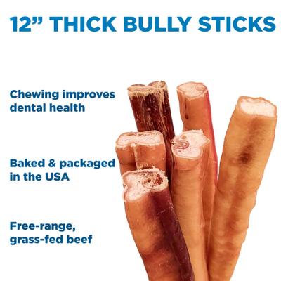 Thick 12" Bully Sticks Dog Treats, 10 count