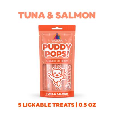 Puddy Pops - Golosinas para lamer sin cereales de atún y salmón para gatos, tubo de 0.5 oz, 5 unidades