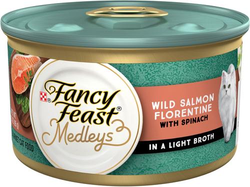 Comida enlatada para gatos Medleys Wild Salmon Florentine, 3 oz, caja de 24