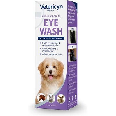 Paquete: Vetericyn Plus Antimicrobial Eye Wash, botella de 3 onzas líquidas + Plus Antimicrobial Ophthalmic Gel para mascotas, botella de 3 onzas líquidas