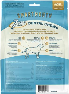 Smartmouth 7-in-1 Dental Chews for Large & Giant Dogs, 50 to 100-lbs, 28 count