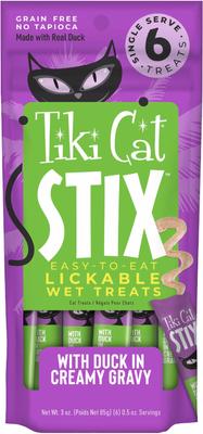 Bundle: Tiki Cat Stix Duck in Creamy Gravy Grain-Free Wet Cat Treat, 3-oz pouch, pack of 6 + Tiki Cat Queen Emma Luau Variety Pack Grain-Free Canned Cat Food, 2.8-oz, case of 12