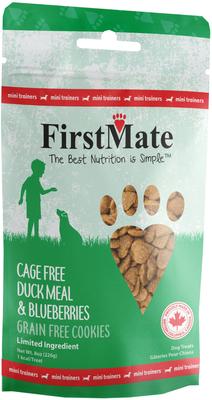 Comida de pato sin jaula y premios para perros Mini Trainer sin cereales con arándanos, bolsa de 8 oz
