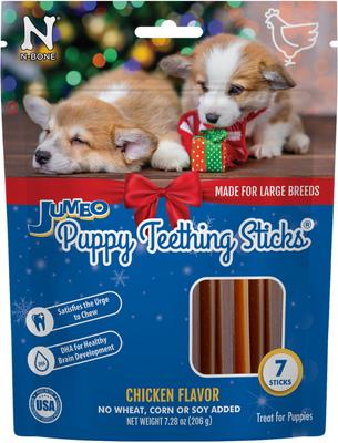 Holiday Edition Puppy Jumbo Teething Sticks Chicken Flavor Dog Chew Treats, 7 count