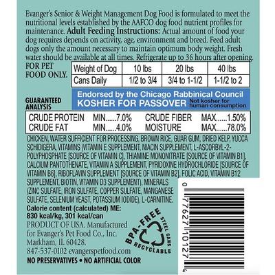 Comida enlatada para perros con recetas clásicas para personas mayores y control de peso, 12.5 oz, caja de 12