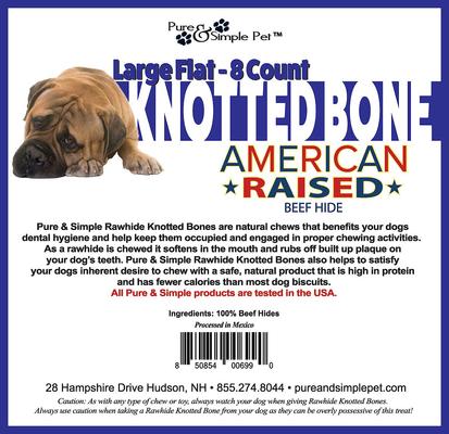 Flat Knotted Rawhide Bone Dog Treat, Large, 8 count