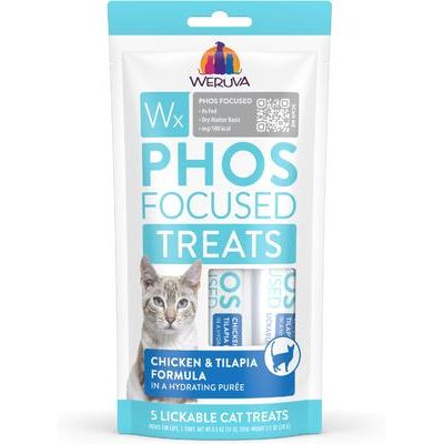 Wx Phos Fórmula Concentrada de Pollo, Premios para lamer sin cereales para gatos, tubo de 0.5 oz, 5 unidades