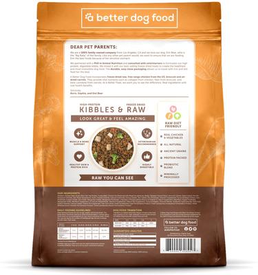 Comida para perros cruda liofilizada y croquetas ricas en proteínas con receta de pollo "Raw You Can See", bolsa de 15 lb