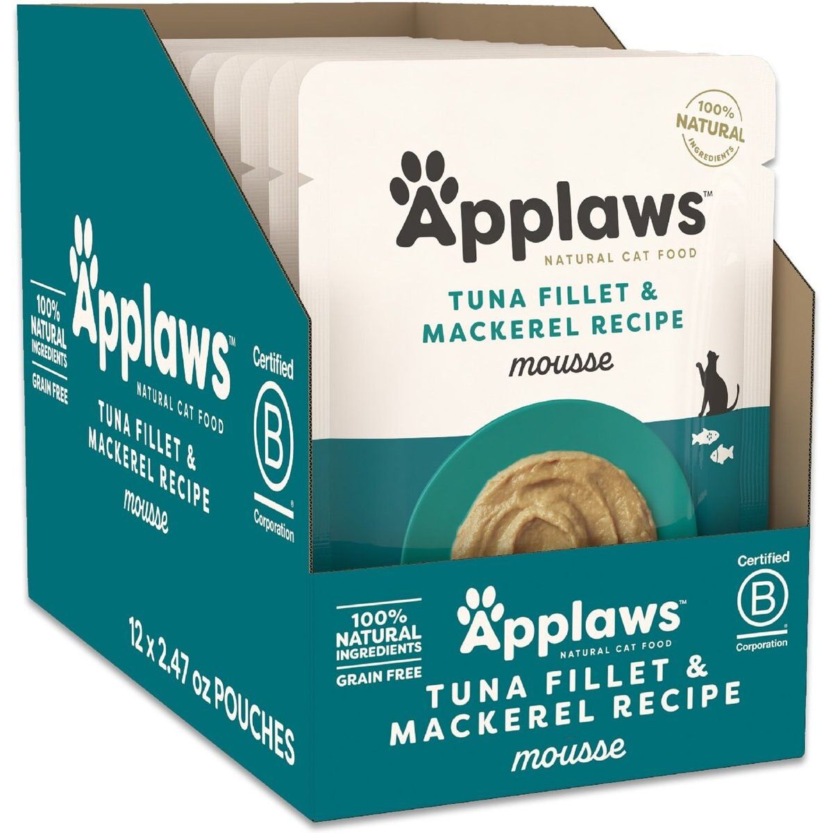 Alimento Húmedo Mousse, Filete de Atún y Caballa. 70 g, caja de 12. - Applaws