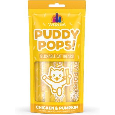 Puddy Pops - Premios para lamer para gatos sin cereales, pollo y calabaza, tubo de 0.5 oz, 5 unidades