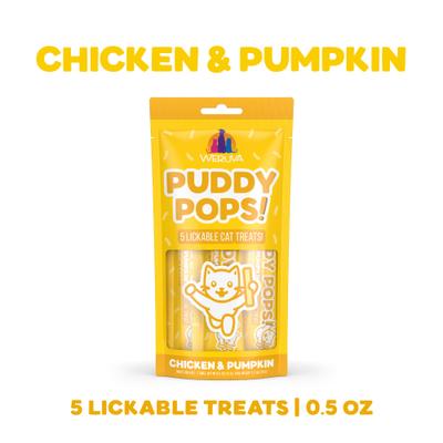 Puddy Pops - Premios para lamer para gatos sin cereales, pollo y calabaza, tubo de 0.5 oz, 5 unidades