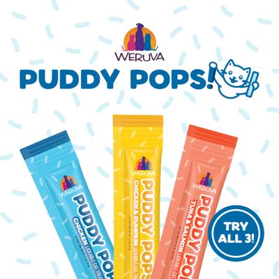 Puddy Pops - Premios para lamer para gatos sin cereales, pollo y calabaza, tubo de 0.5 oz, 5 unidades