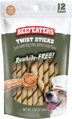 Twist Sticks - Premio para perros sin cuero crudo y mantequilla de maní, bolsa de 2.82 oz, caja de 12