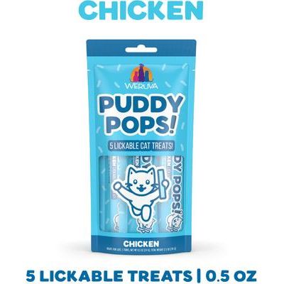 Puddy Pops - Premios para lamer para gatos sin cereales, sabor pollo, tubo de 0.5 oz, 5 unidades