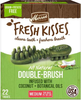 Fresh Kisses Double-Brush Mint Breath Strip Infused Medium Dental Dog Treats, 6 count