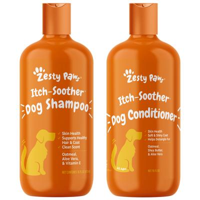 Bundle: Zesty Paws Oatmeal Anti-Itch Dog Shampoo with Aloe Vera & Vitamin E, 16-oz bottle + Zesty Paws Oatmeal Anti-Itch Conditioner with Aloe Vera & Organic Shea Butter for Dogs, 16-oz bottle