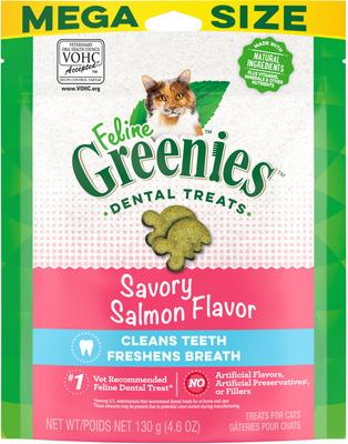 Bundle: Variety Pack - Greenies Feline Oven Roasted Chicken Flavor Adult Dental Cat Treats, 4.6-oz bag, Salmon & Catnip Flavors