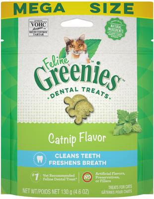 Bundle: Variety Pack - Greenies Feline Oven Roasted Chicken Flavor Adult Dental Cat Treats, 4.6-oz bag, Salmon & Catnip Flavors
