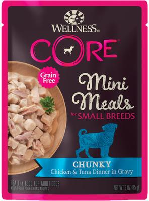 Comida para perros CORE Grain-Free Small Breed Mini Meals Chunky Chicken & Tuna in Gravy, 3 oz, caja de 12